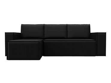 Угловой диван-кровать Куба черного цвета (экокожа) левый угол