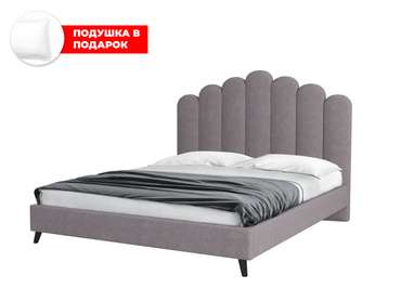 Кровать Lixano 140х200 в обивке из велюра серого цвета с подъемным механизмом