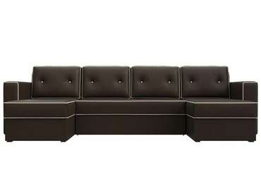 Угловой диван-кровать Принстон коричневого цвета (экокожа)