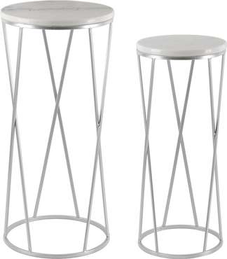 Набор столиков с мрамором на металлическом основании белого цвета