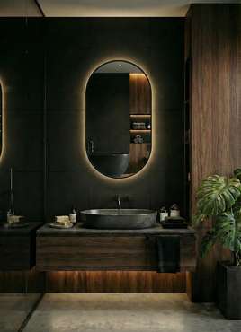 Настенное зеркало Kapsel M LED в раме черного цвета с подсветкой