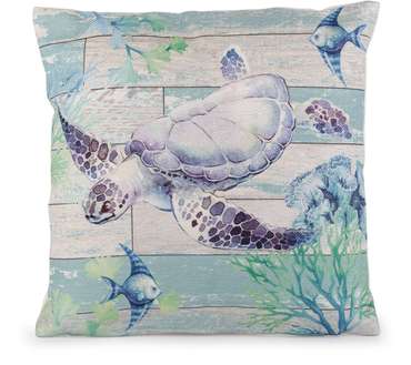 Подушка декоративная Черепаха со съемным чехлом бежево-голубого цвета