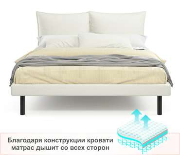 Кровать Fly 160х200 светло-бежевого цвета с ортопедическим основанием и матрасом Basic soft grey