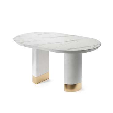 Обеденный стол раздвижной Ансер М бело-золотого цвета