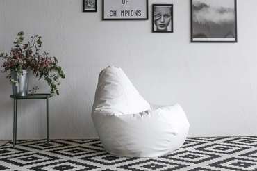 Кресло-мешок Груша 3XL в обивке из экокожи белого цвета 