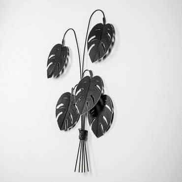 Настенный декор ручной работы Листья 60х100 из металла черного цвета