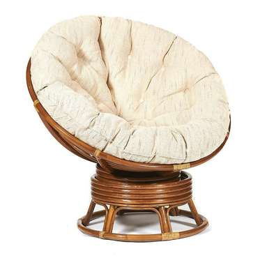 Кресло-качалка Papasan Pecan с подушкой молочного цвета