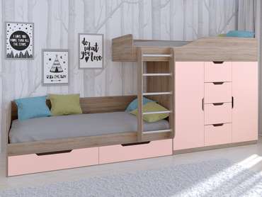 Двухъярусная кровать Астра 6 80х190 цвета Дуб Сонома-розовый
