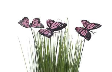 Искусственный цветок  Стебли травы с бабочками на плетеной основе  