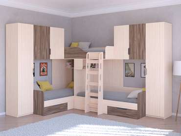 Двухъярусная кровать Трио 3 80х190 цвета Дуб молочный-Орех