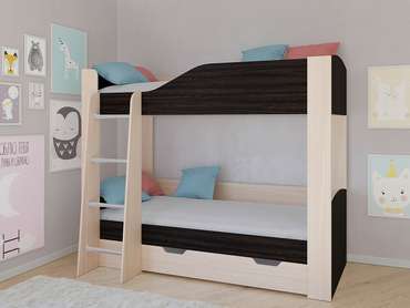 Двухъярусная кровать Астра 2 80х190 цвета Дуб молочный-Венге