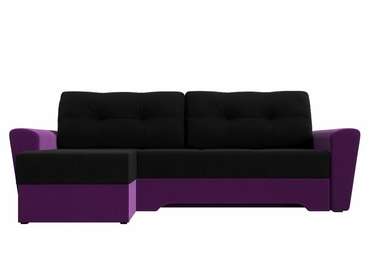 Угловой диван-кровать Амстердам черно-фиолетового цвета левый угол
