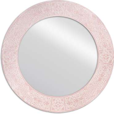 Круглое настенное зеркало Papua Round Pink в раме из массива сосны