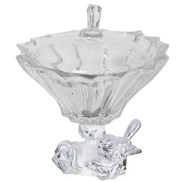 Фруктовница Белла бело-серебряного цвета с чашей из стекла и крышкой