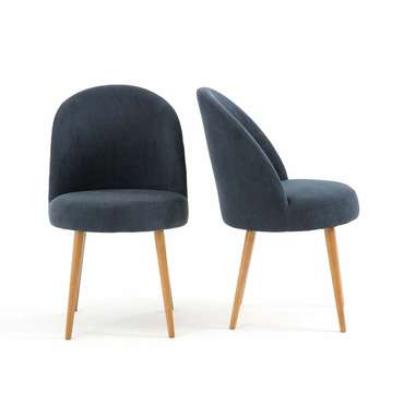 Комплект из двух столовых стульев из вельвета Lenou синего цвета