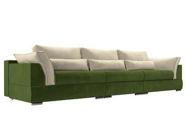 Прямой диван-кровать Пекин Long бежево-зеленого цвета