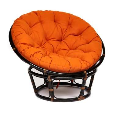 Садовое кресло Papasan черно-коричневого цвета с оранжевой подушкой