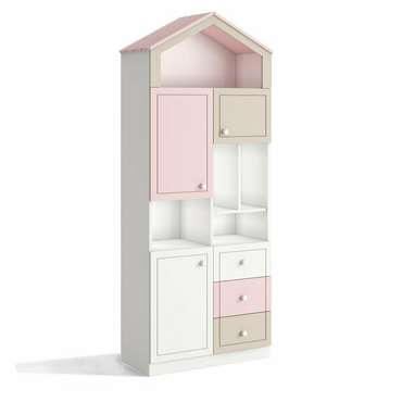 Книжный шкаф Кошкин дом бело-розового цвета