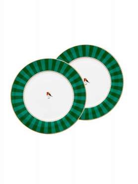 Набор из двух тарелок Love Birds Stripes Emerald-Green 21 бело-зеленого цвета