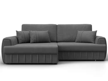 Угловой диван-кровать Лига-057 серого цвета левый (замша)