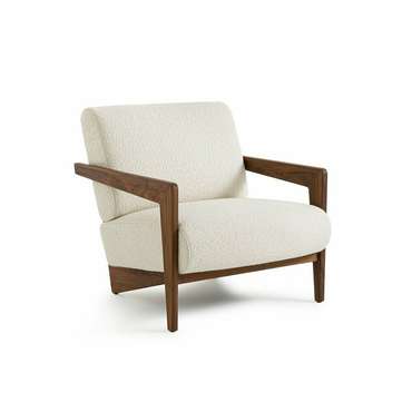 Кресло из массива ореха и буклированной ткани Izag бежевого цвета