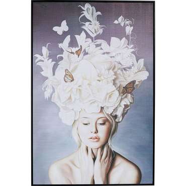 Картина Lady Flowers 80х120 серо-белого цвета