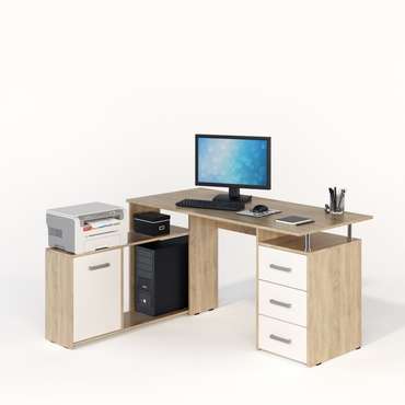 Компьютерный стол бело-бежевого цвет