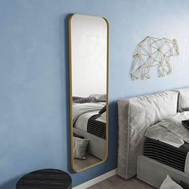 Дизайнерское настенное зеркало Kuvino L в тонкой раме золотого цвета