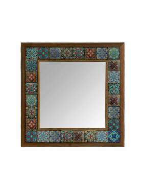 Настенное зеркало 43x43 с каменной мозаикой бирюзово-голубого цвета