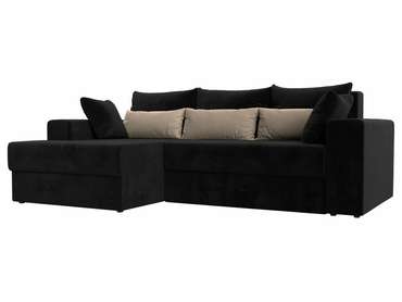 Угловой диван-кровать Майами черного цвета с бежевыми подушками левый угол