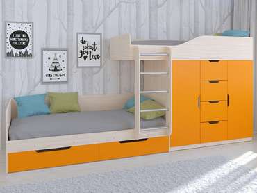 Двухъярусная кровать Астра 6 80х190 цвета Дуб молочный-оранжевый
