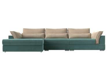 Угловой диван-кровать Пекин Long бирюзово-бежевого цвета угол левый