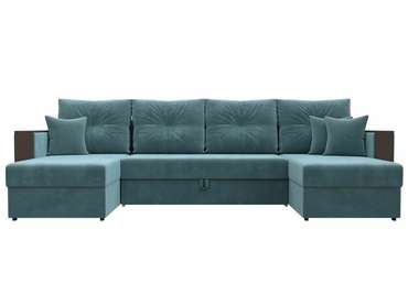 Угловой диван-кровать Валенсия П-образный бирюзового цвета