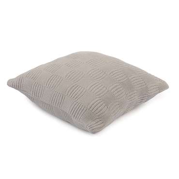 Подушка из хлопка рельефной вязки из коллекции Essential светло-серого цвета