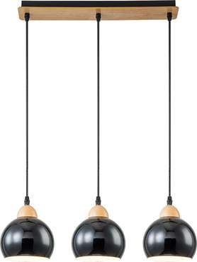 Подвесной светильник Escada Solo 10178/3S Black 3х40Вт Е27, металл/дерево/пластик, черный/дерево (плафоны шарики)