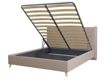 Кровать Kamizo 160х200 в обивке из велюра темно-бежевого цвета с подъемным механизмом
