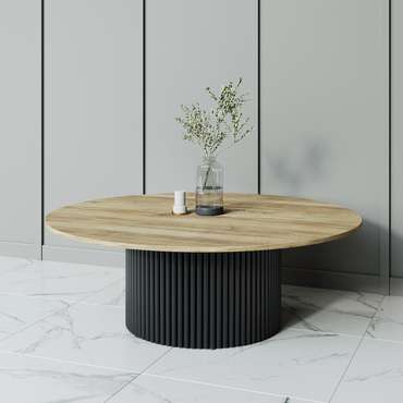 Журнальный стол Trubis Wood M 120 с металлическим черным подстольем и столешницей орех