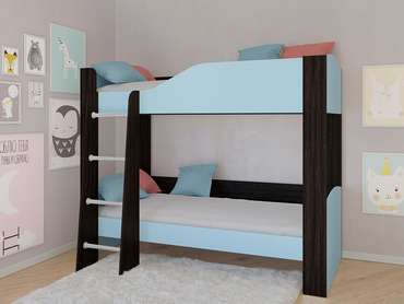 Двухъярусная кровать Астра 2 80х190 цвета Венге-голубой