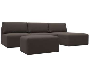 Угловой модульный диван-кровать с пуфом Лига-060 Лонг коричневого цвета
