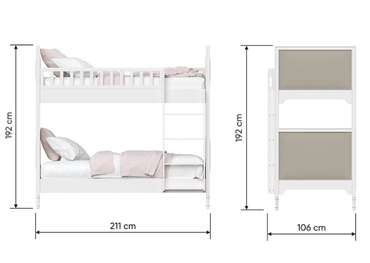 Кровать двухъярусная Elit 90х200 серо-белого цвета