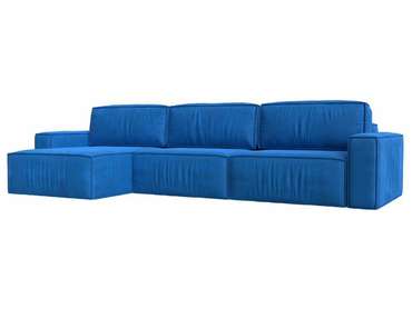 Угловой диван-кровать Прага Классик лонг синего цвета левый угол
