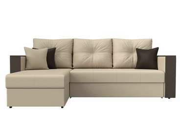Угловой диван-кровать Валенсия бежевого цвета (экокожа) левый угол