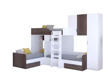 Двухъярусная кровать Трио 2 80х190 цвета Дуб шамони-белый