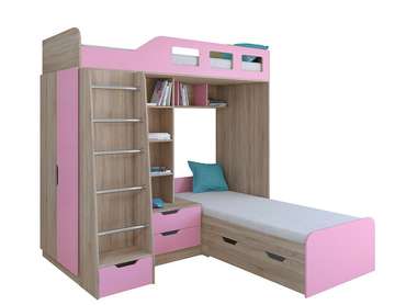 Двухъярусная кровать Астра 4 80х195 цвета Дуб Сонома-розовый