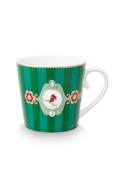 Набор из двух больших кружек Love Birds Medallion Stripes Emerald-Green 250 мл бело-зеленого цвета