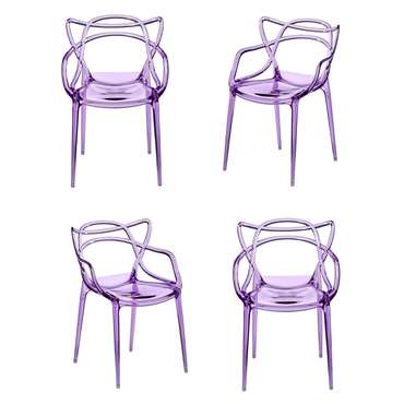 Набор из четырех стульев сиреневого цвета с подлокотниками