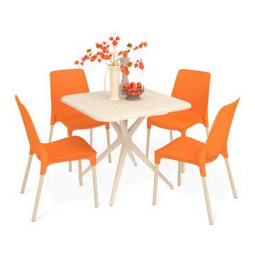 Обеденная группа из стола и четырех стульев оранжевого цвета