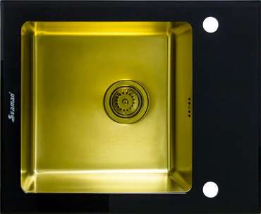 Мойка кухонная прямоугольная оборачиваемая Seaman Eco Glass 61х50 см черно-золотого цвета