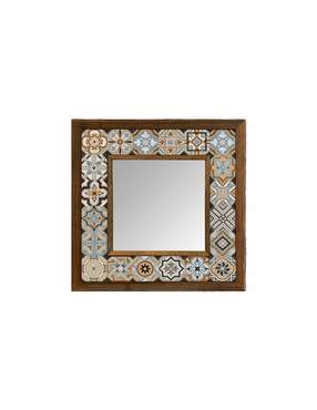 Настенное зеркало 33x33 с каменной мозаикой бежево-серого цвета