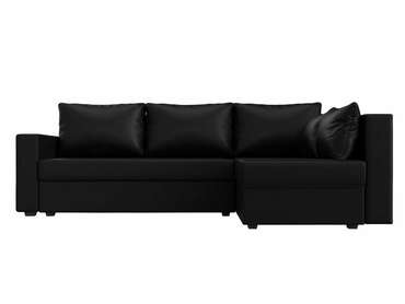 Угловой диван-кровать Мансберг черного цвета (экокожа) правый угол